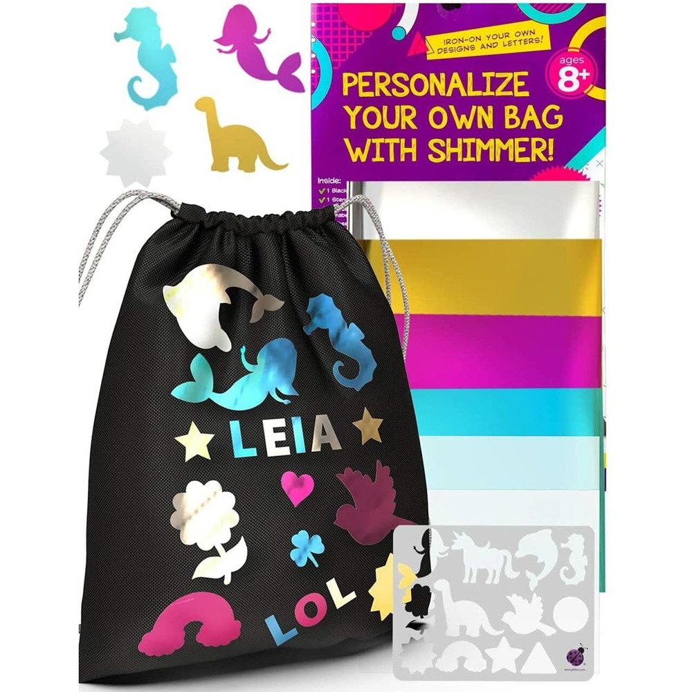 Personalize Your Own Drawstring Bag Craft Kit with Shimmery Foils - Unique Birth
